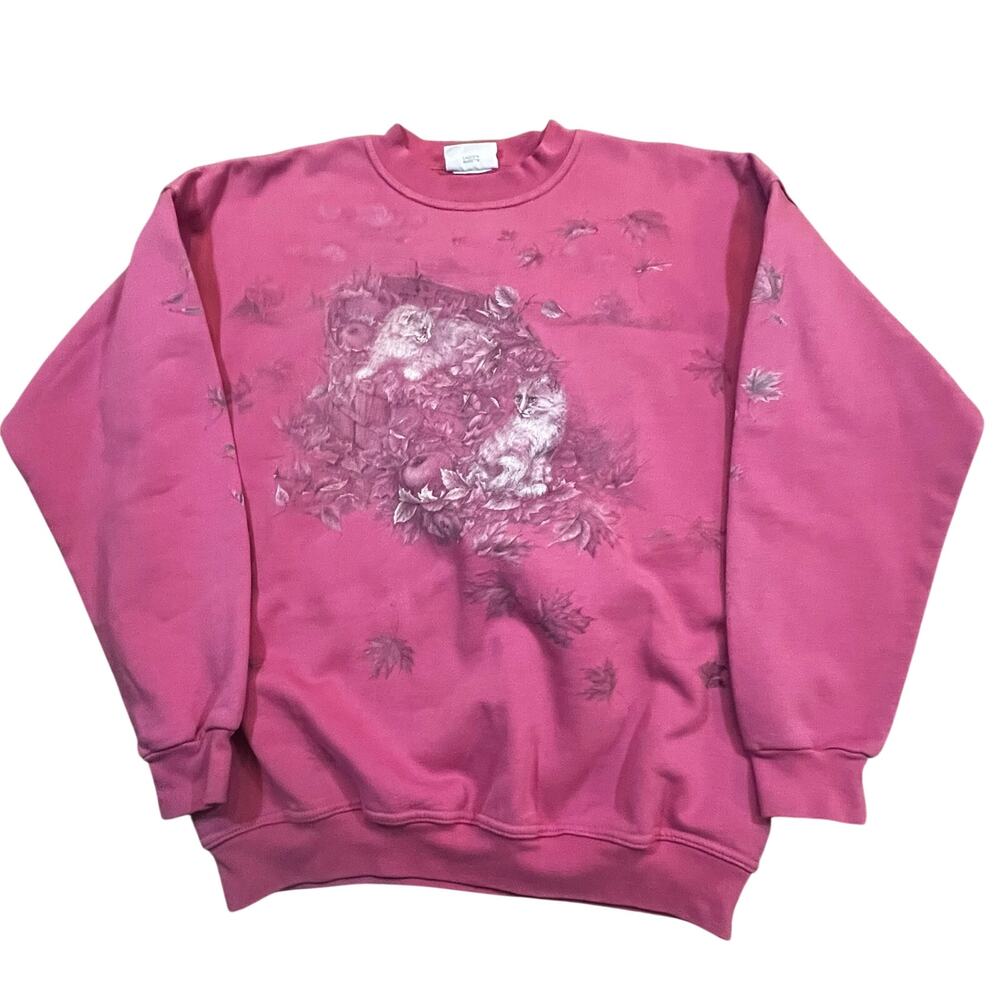 Northern Reflections Cat Sweatshirt Pink Cottagecore‎ Grandma Core Women L